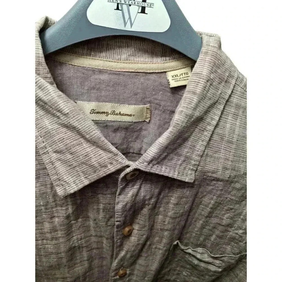 Men's Tommy Bahama 100% Linen Brown Short Sleeve Button Down Shirt- Size 2XL - Picture 5 of 11